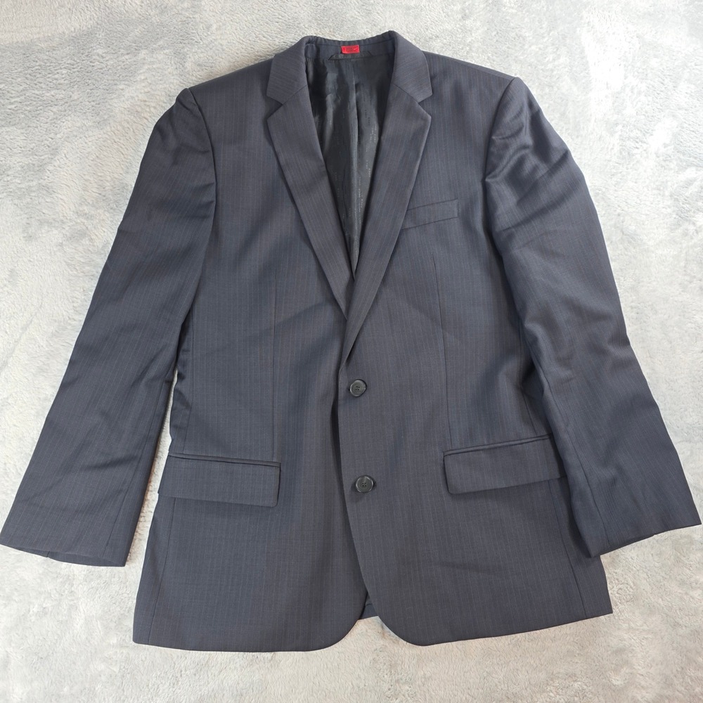 Hugo Boss Men 42L Navy Blue Pinstripe Virgin Wool Amaro Heise Suit Jacket Blazer